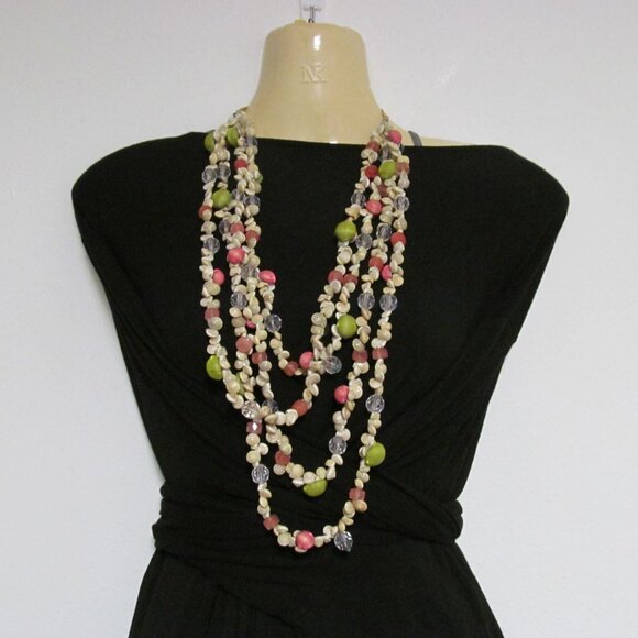 Vintage Multi Strand Shell & Bead Necklace with Ribbon Tie - Picture 15 of 15
